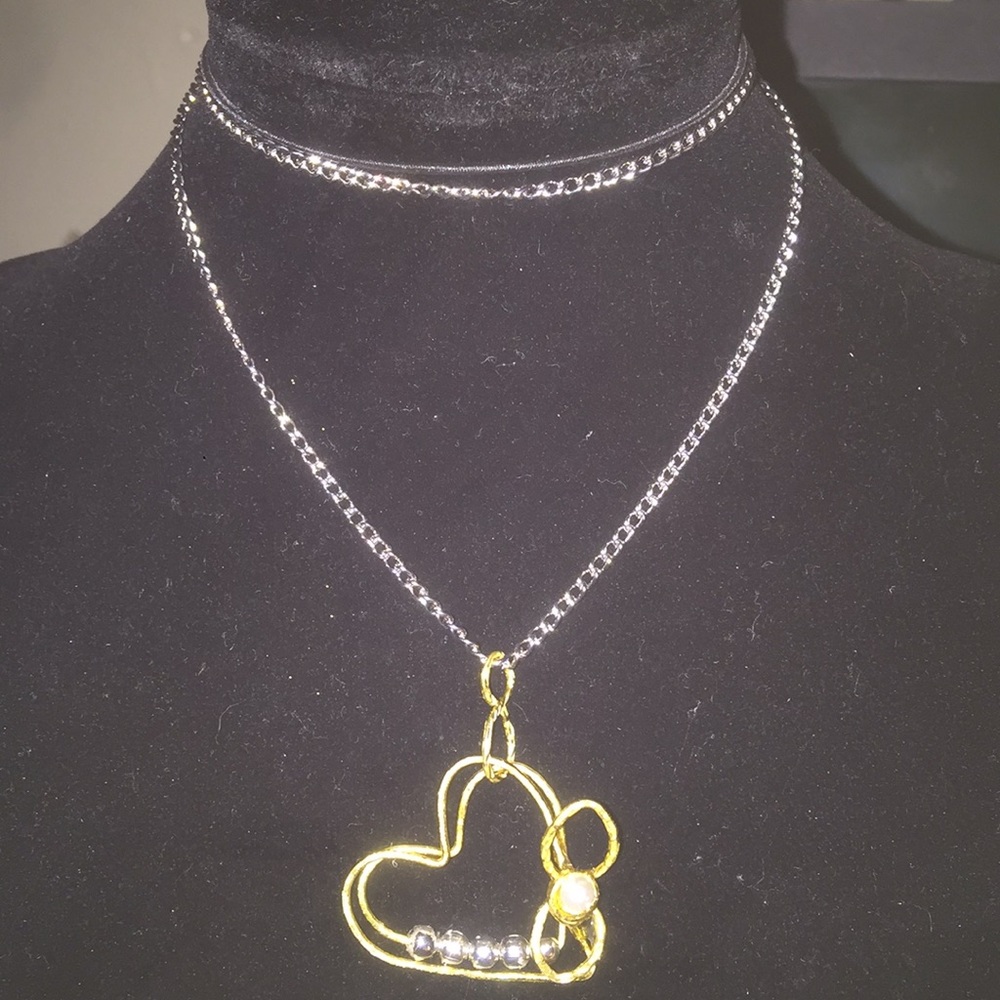 Two tone double heart necklace
